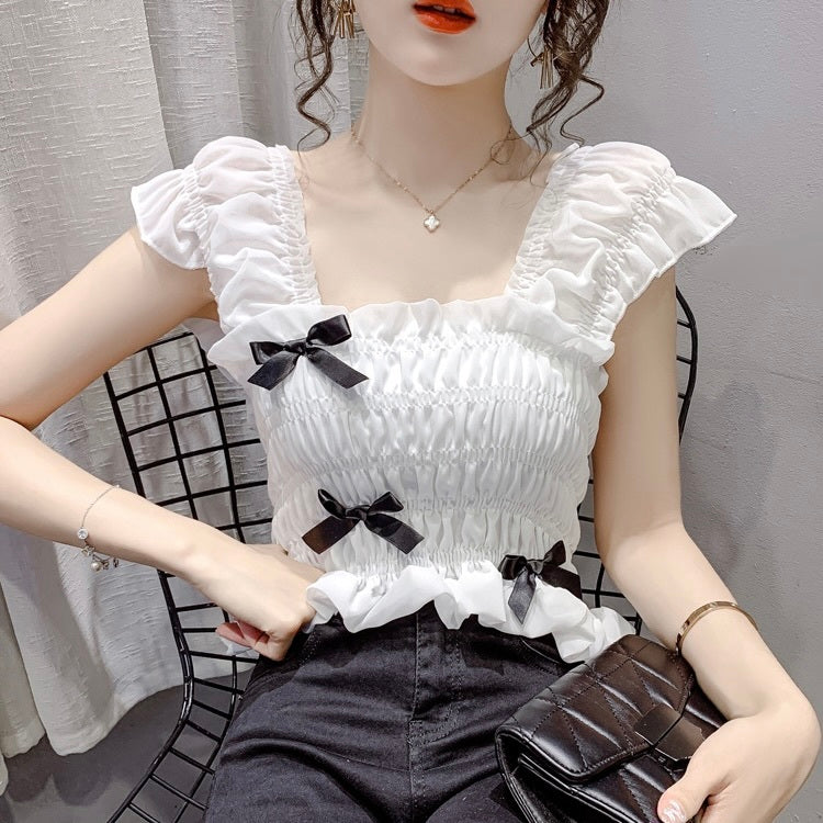 オフショルダー ショート ハイウエスト シフォンシャツ mry000058