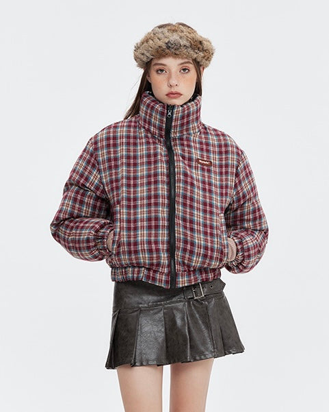【2color】Reversible Checkered Short Down Jacket mry001802