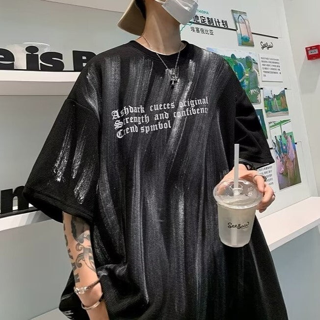 2カラー展開 2023SS アメリカン レトロ メンズ アルファベット デザイン 半袖 ビッグ Tシャツ 韓国カジュアル 韓国モード mry000902