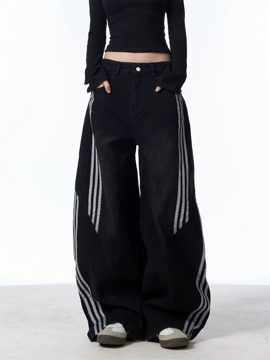 『※数量限定/残りわずか⚠️』【COVER:FIT】2color Wave Line Panel Wide Denim Pants mry001709