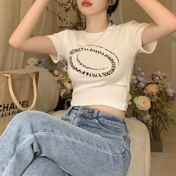 レタープリント スリムフィット ショートトップス mry000099