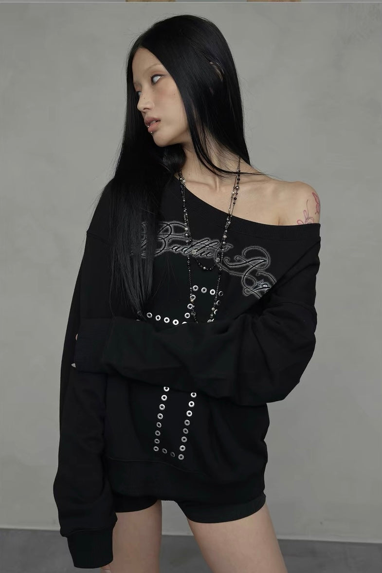 Off-Shoulder Studded Cross Top mry002303