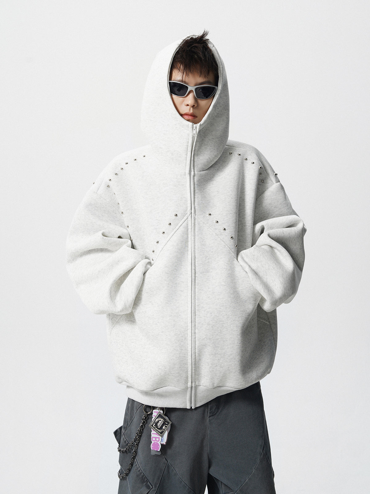 【評価★4.8以上/3color】Studded Oversized Zip Hoodie mry001897