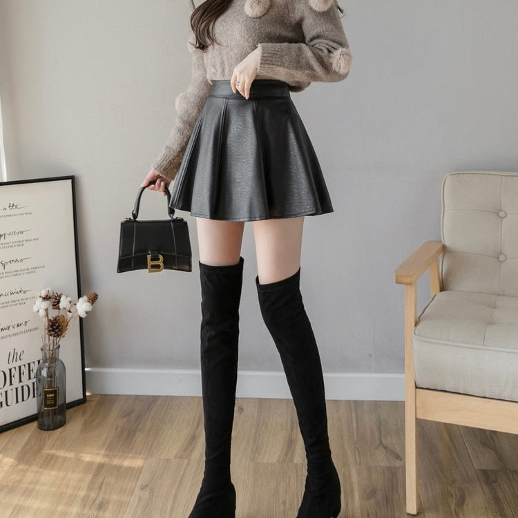 レザー ハイウエスト Aラインスカート mry000177