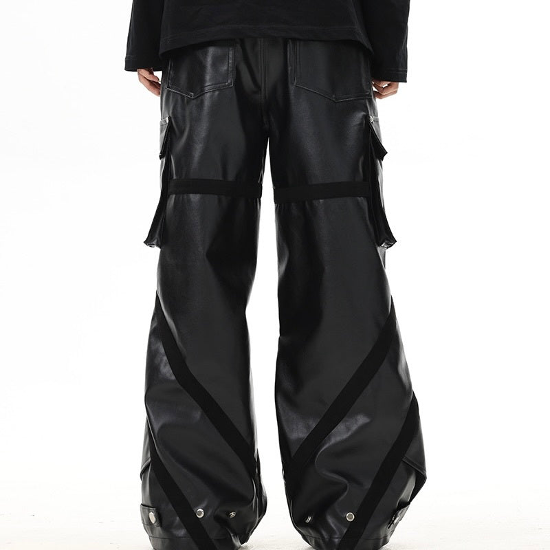 【Orchid】韓国ストリート 韓国カジュアル レトロトレンド レザー生地 ワイドパンツ mry001407