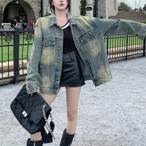 韓国デザイン 韓国ストリート 韓国カジュアル デニム生地 ヴィンテージ ジャケット mry001241