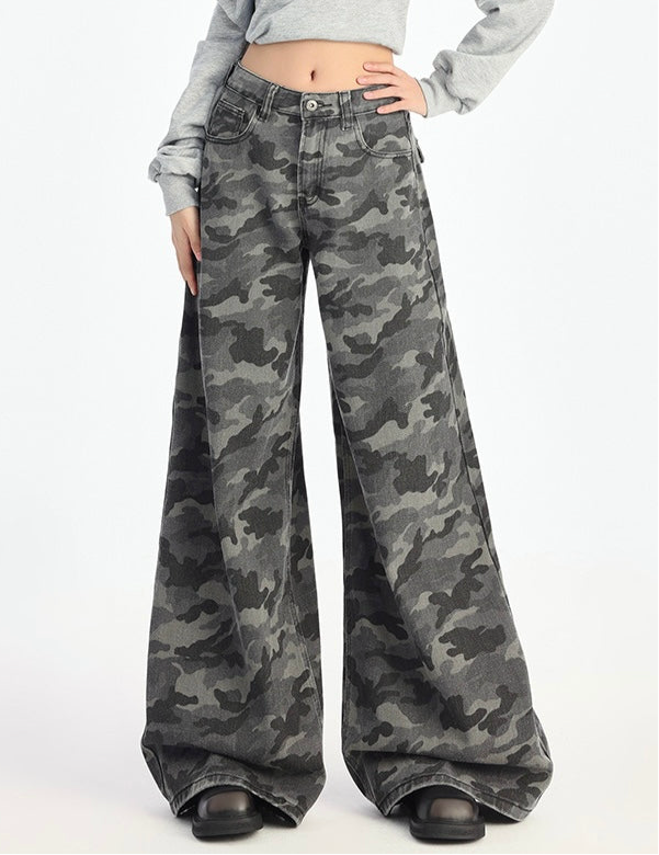 《トレンド大人気🔥💥》【COVER:FIT】Camo Wide-Leg Denim Pants mry001745