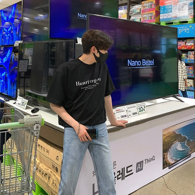 【送料無料】2カラー展開 2023SS モノトーン ロゴ Tシャツ ユニセックス 韓国カジュアル mry000895