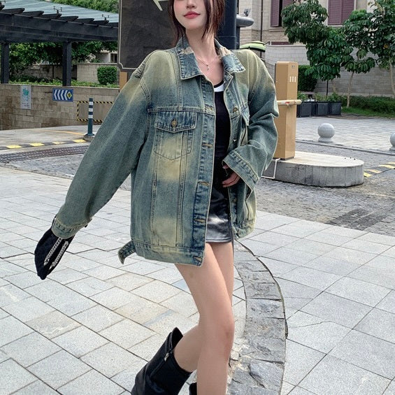 韓国デザイン 韓国ストリート 韓国カジュアル デニム生地 ヴィンテージ ジャケット mry001241