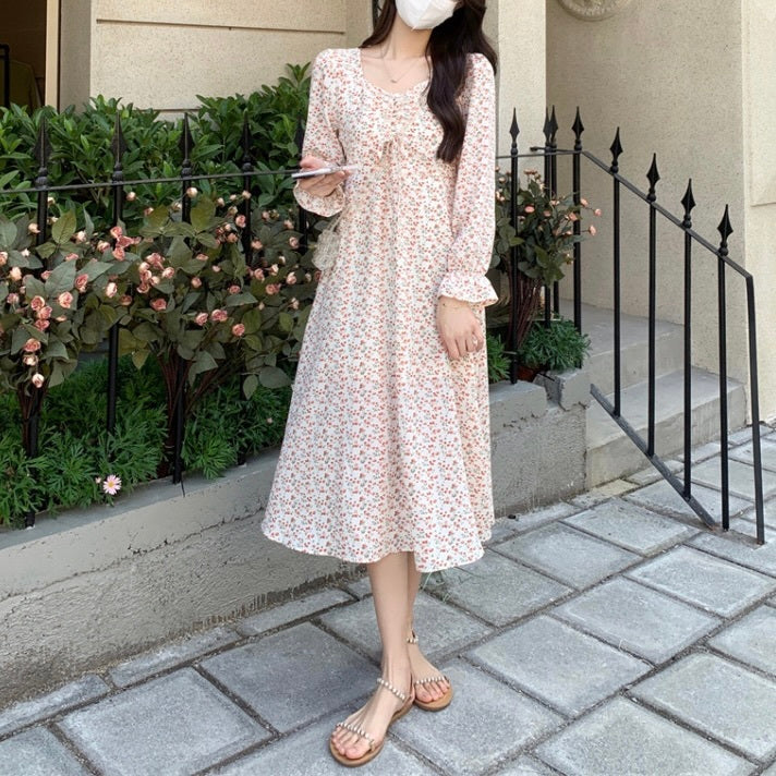 胸元リボン 花柄 ミッドレングス スカート mry000161