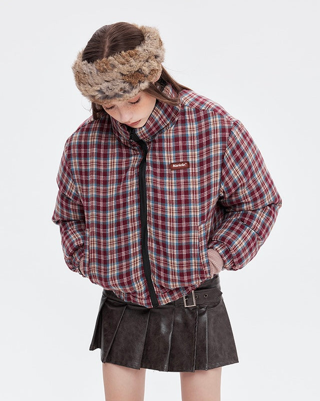 【2color】Reversible Checkered Short Down Jacket mry001802