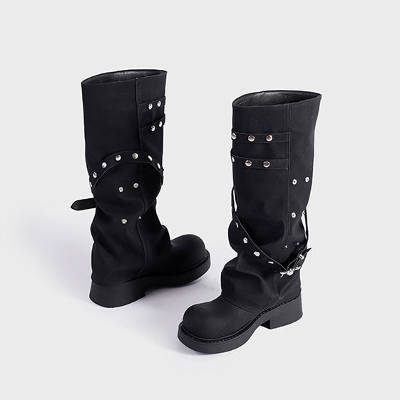 Punk Strap Studded Long Boots mry001975