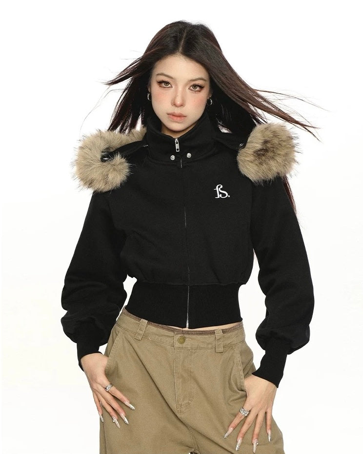 Fur Trim Cropped Jacket mry002069