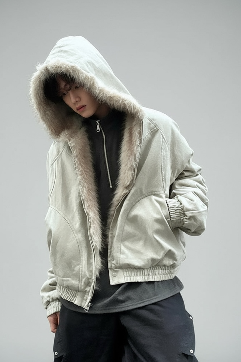 『※限定価格/SNS大人気アウター⚡️』【2color】 Unisex Edge Line Boa Jacket mry001614 Warm Fur Trim Zip Jacket mry001794