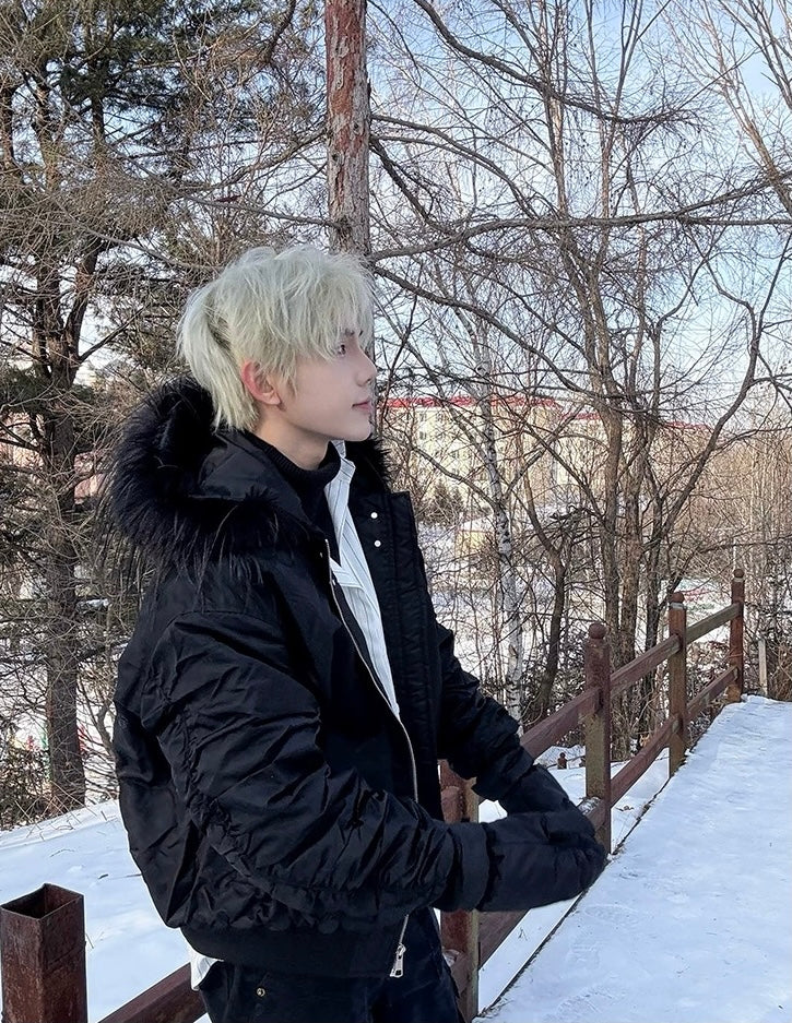 【高品質】Fur Hooded Bomber Jacket mry001984