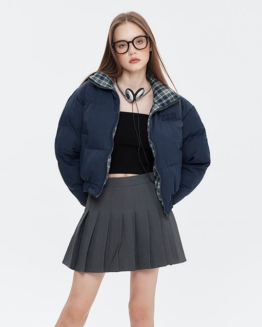 【2color】Reversible Checkered Short Down Jacket mry001802