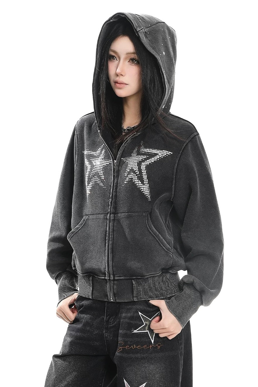 Double Star Bling Zip Hoodie mry002313