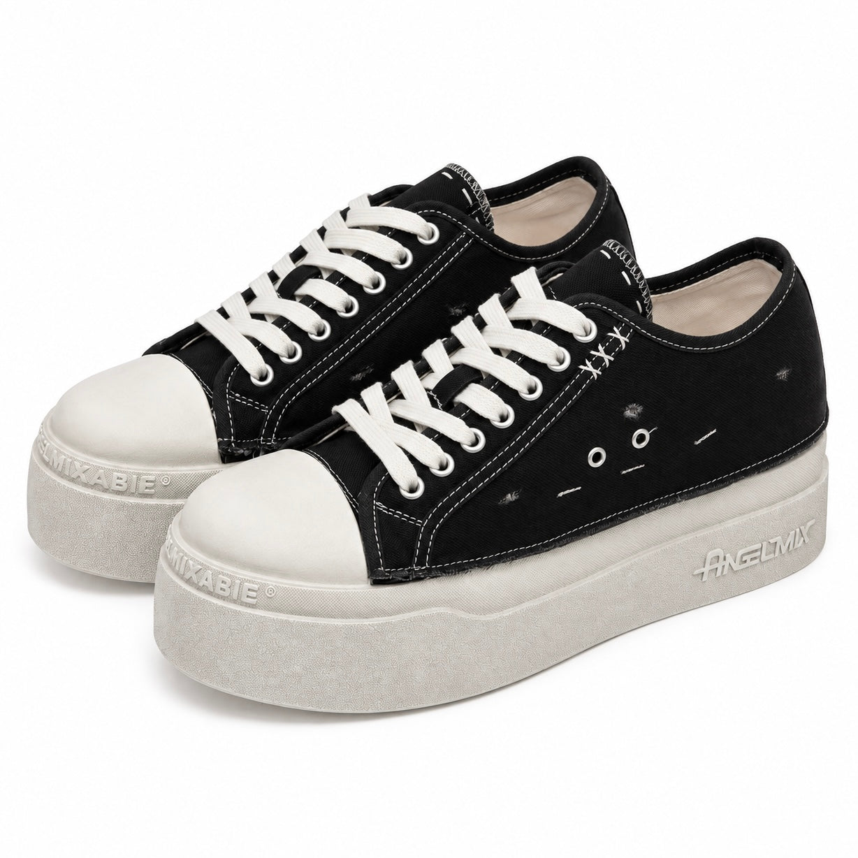 【再入荷】ダメージステッチ 厚底スニーカー(6.0cm UP)mry002480