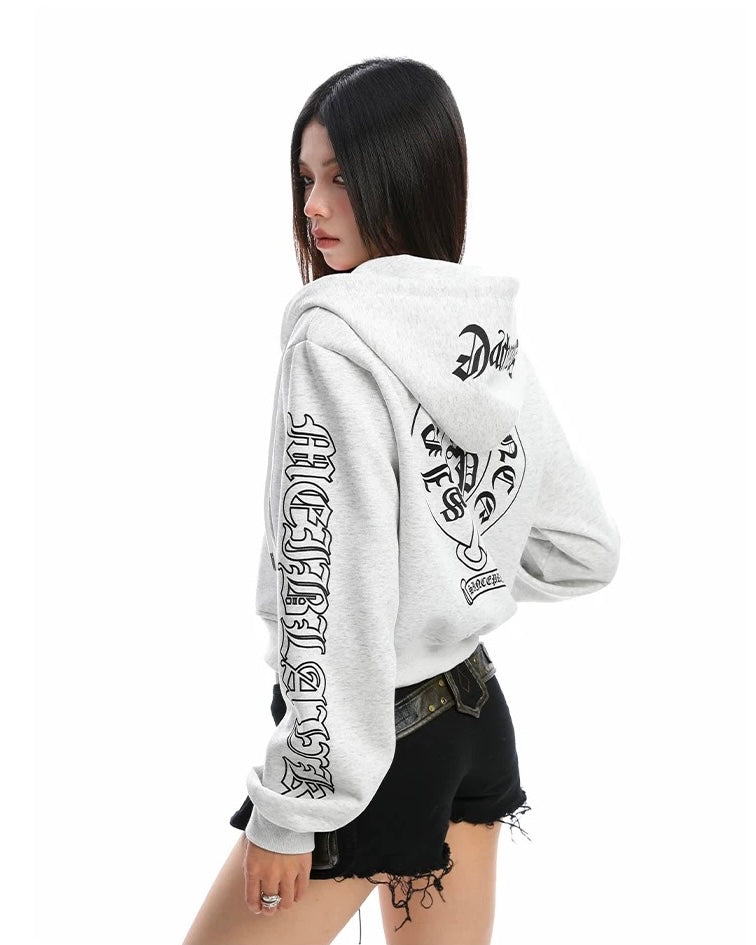 【Tops】Gothic Logo Cropped Zip Hoodie mry001888