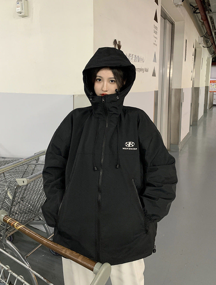 【送料無料】フード付き ジャケット ワンポイント デザインロゴ 韓国カジュアル 韓国ストリート mry000548