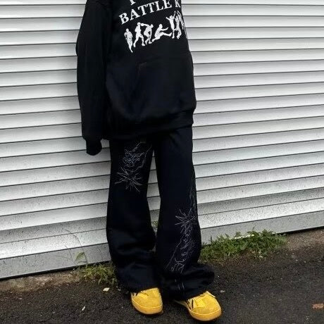 アメリカン 韓国ストリート 韓国カジュアル ヒップホップ デニム生地 ワイドパンツ mry001219