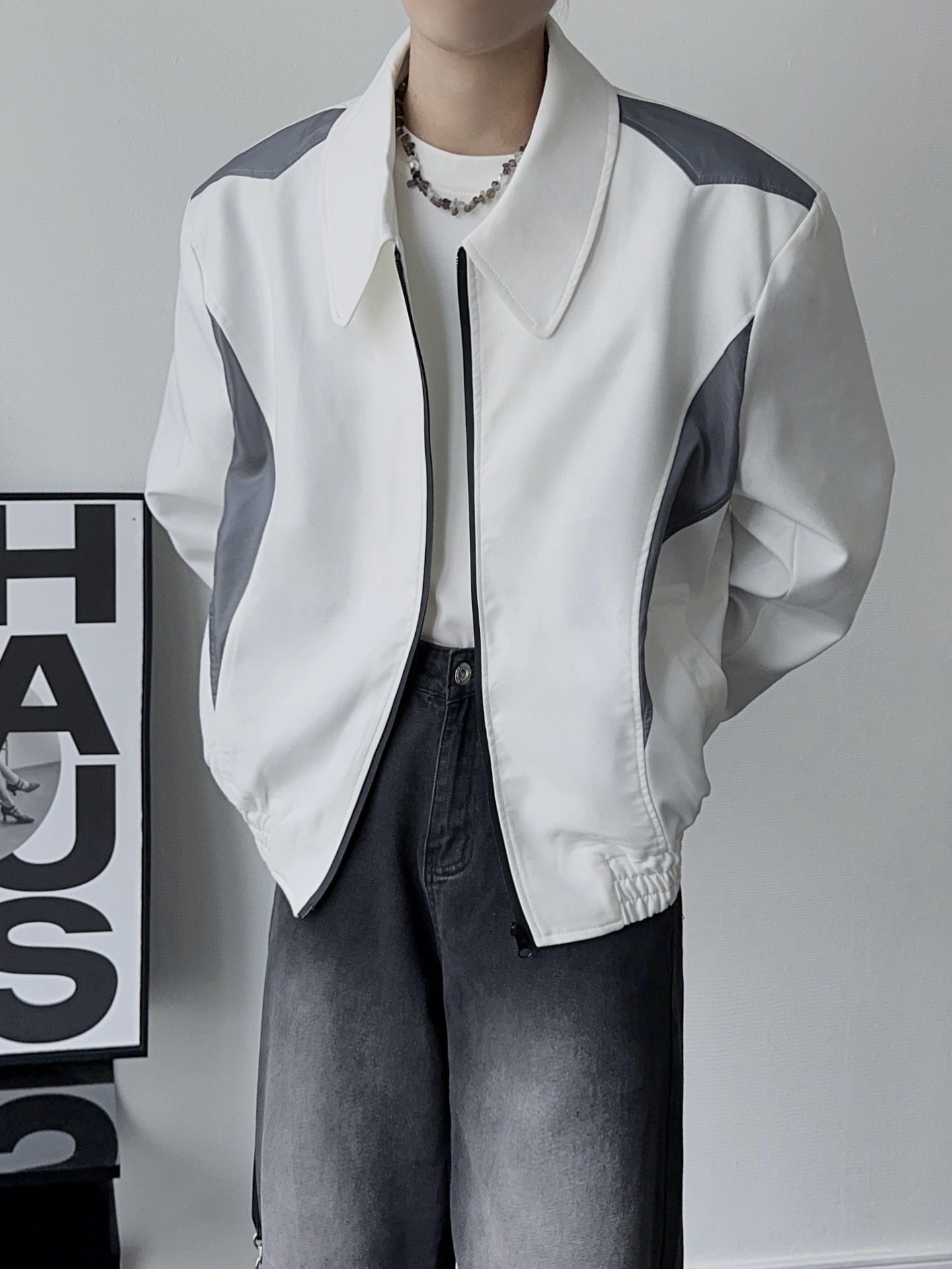 2カラー展開 韓国ストリート 韓国カジュアル シンプル モノトーン ジャケット mry001327