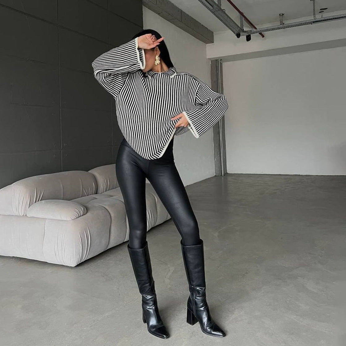 韓国ストリート 韓国デザイン 韓国カジュアル トレンド ストライプ セーター mry001310