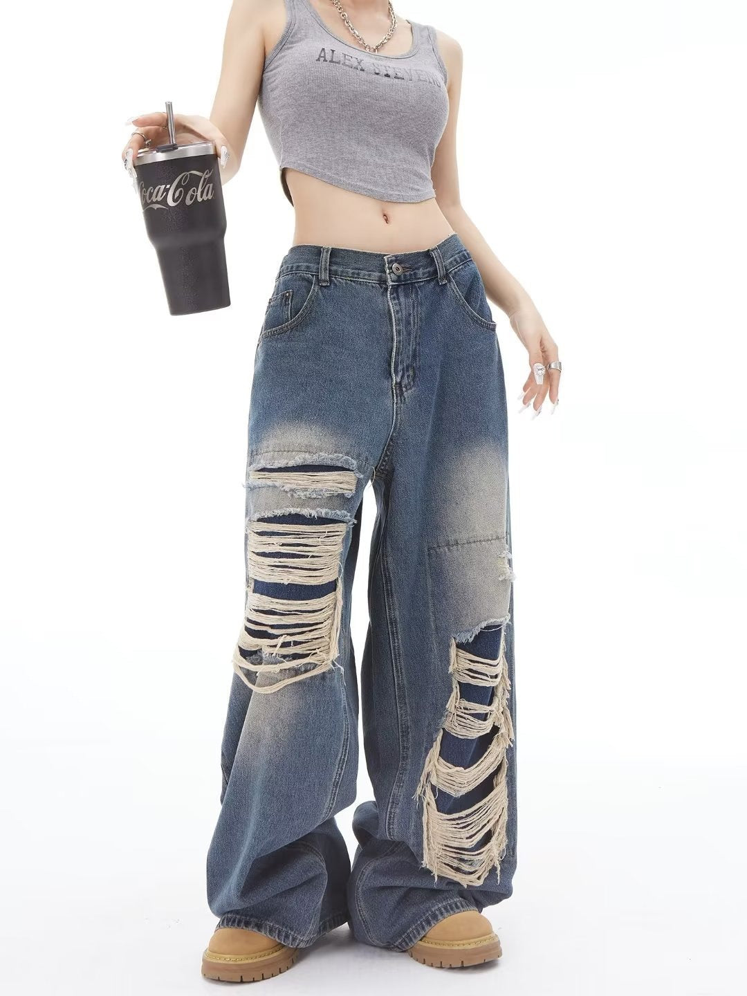 《今だけ限定価格💥🏷️》2color Dameged Wide Denim Pants mry001605