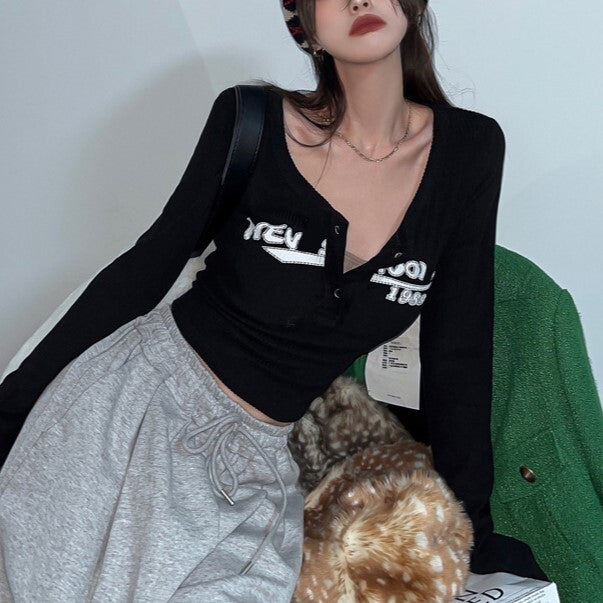 【送料無料】ストリート アメリカン レトロホット シャツ クロップド丈 長袖 春・秋 mry000518