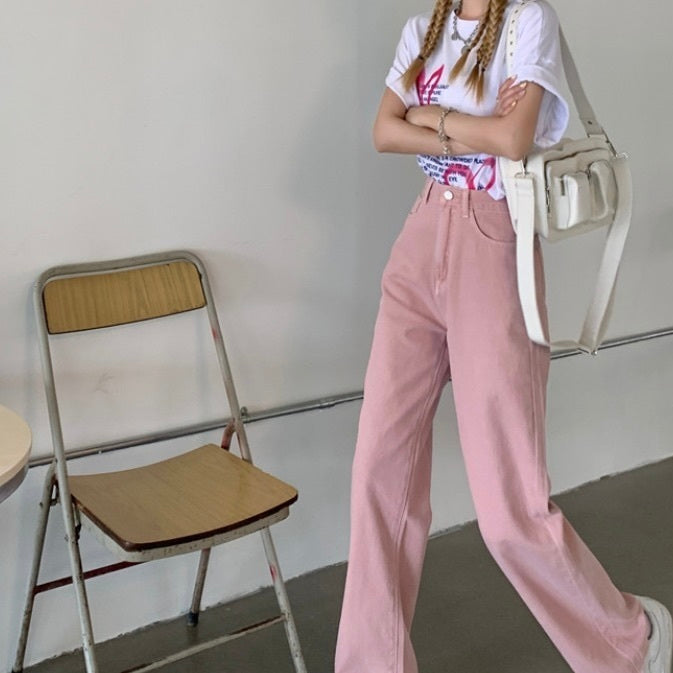 韓国スタイル ルーズ ハイウエスト ストレートパンツ mry000101