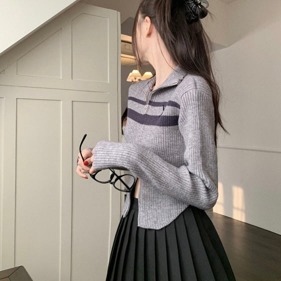 2カラー展開 韓国デザイン 韓国カジュアル ショート丈 タートルネック ジッパー付きパーカー mry001303