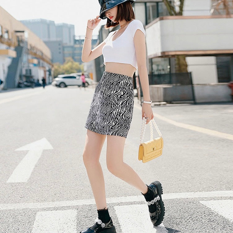 ゼブラ柄 ハイウエスト スカート mry000226