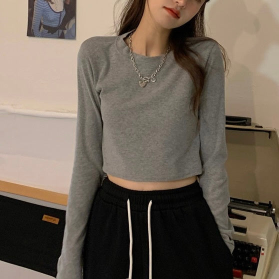 【Plaisir】3カラー展開 韓国カジュアル 韓国ストリート シンプル ショート丈 トップ mry001077