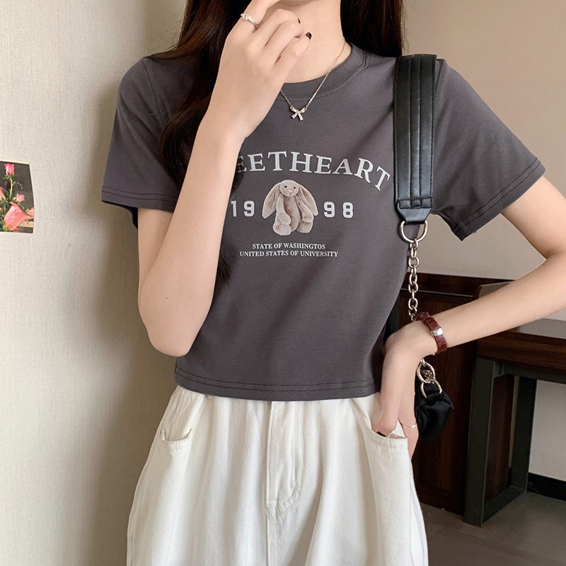 【送料無料】4カラー展開 ショート丈 ラビット デザイン 半袖トップス mry000667