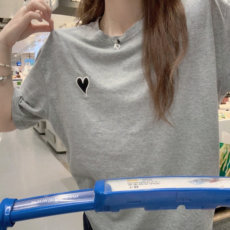 【送料無料】2023SS ワンポイント 半袖Tシャツ サマー ルーズラウンドネック 韓国カジュアル 韓国ガーリー mry000760