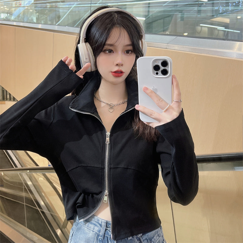 【送料無料】デザインジッパー ジャケットカーディガン 韓国カジュアル 韓国ストリート 春・秋 mry000542