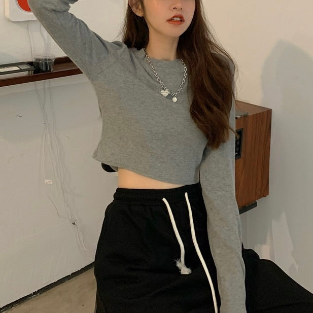 【Plaisir】3カラー展開 韓国カジュアル 韓国ストリート シンプル ショート丈 トップ mry001077