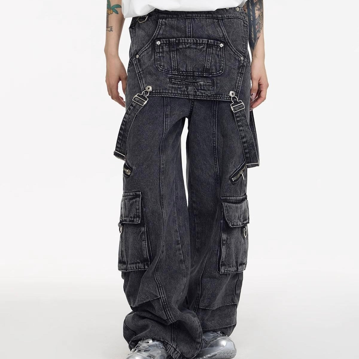 アメリカン 韓国ストリート 韓国デザイン 韓国カジュアル オーバーオール デニム生地 カーゴパンツ mry001231