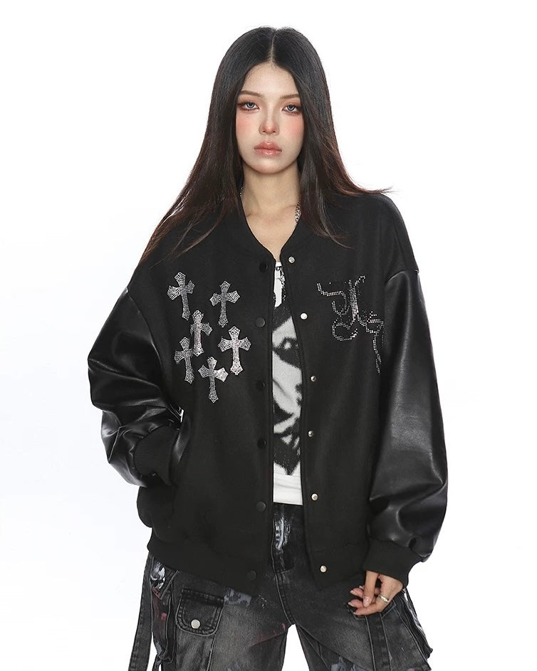 Cross Rhinestone Varsity Jacket mry002014