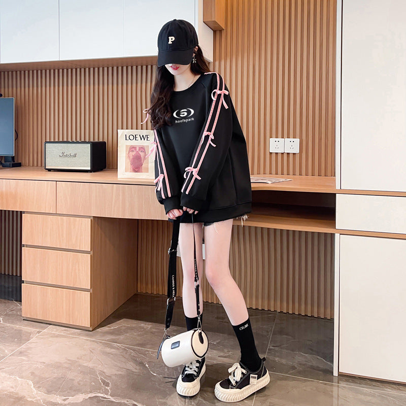 【Taéf】2カラー展開 韓国デザイン 韓国カジュアル リボン スウェットトレーナー mry001121