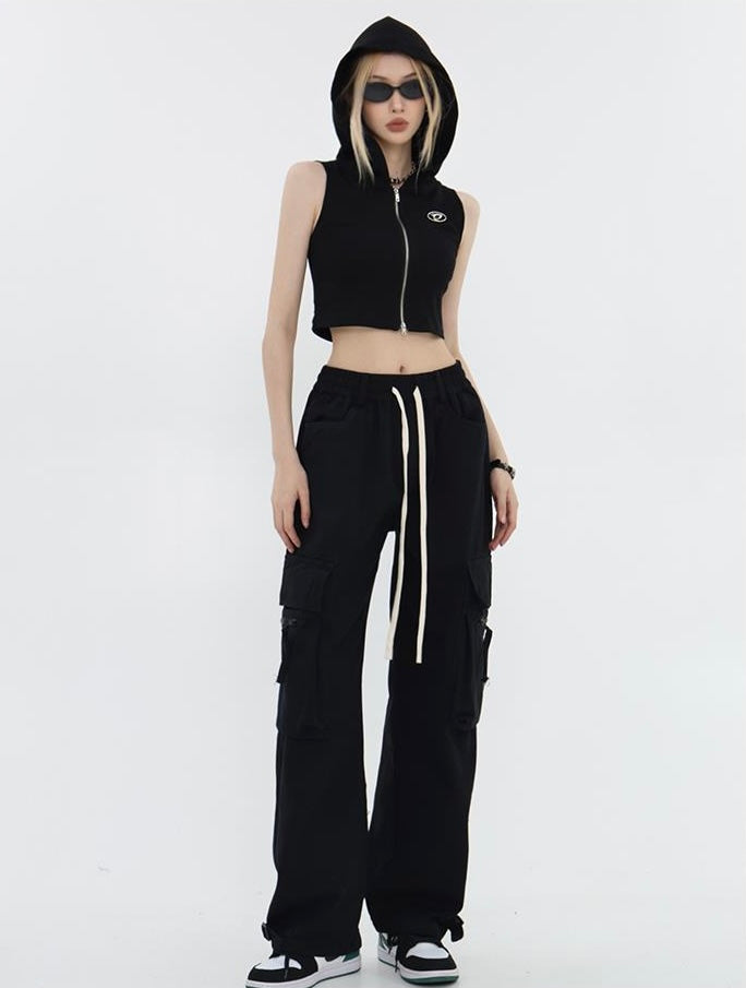 Zip-Up Hooded Crop Tank Top mry001697