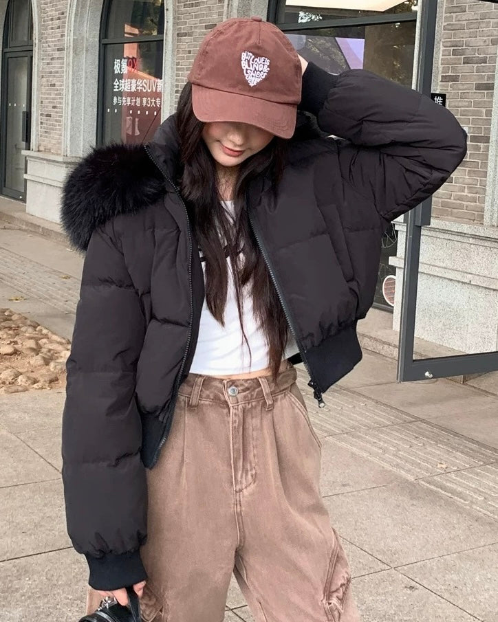 【爆安】Short Puffer Food Fur Jacket mry001966