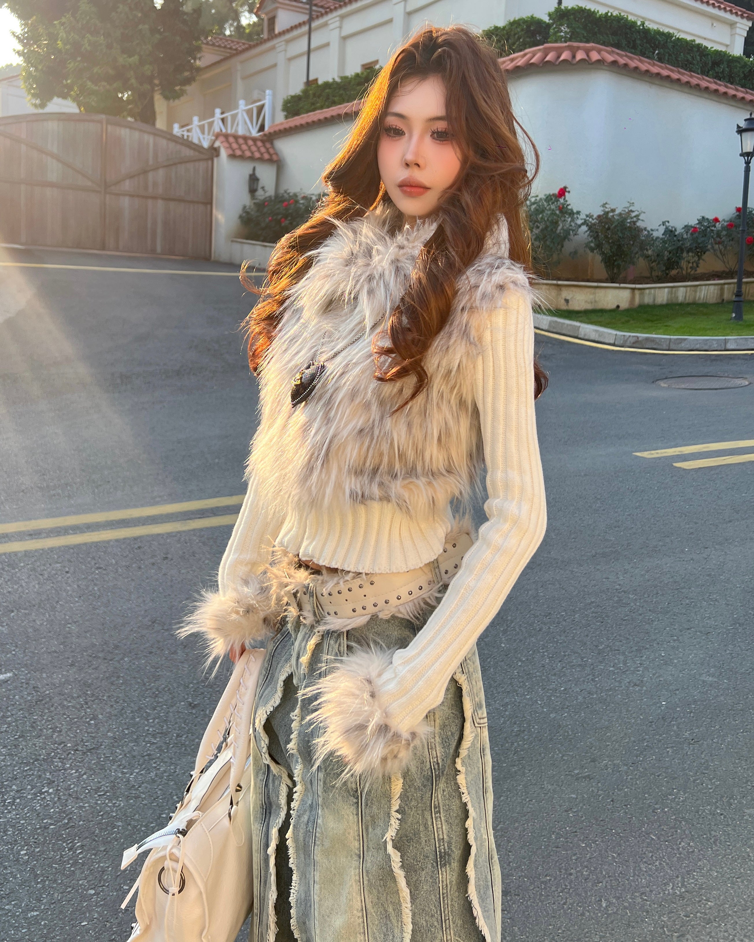 Faux Fur Panel Knit Jacket mry002108