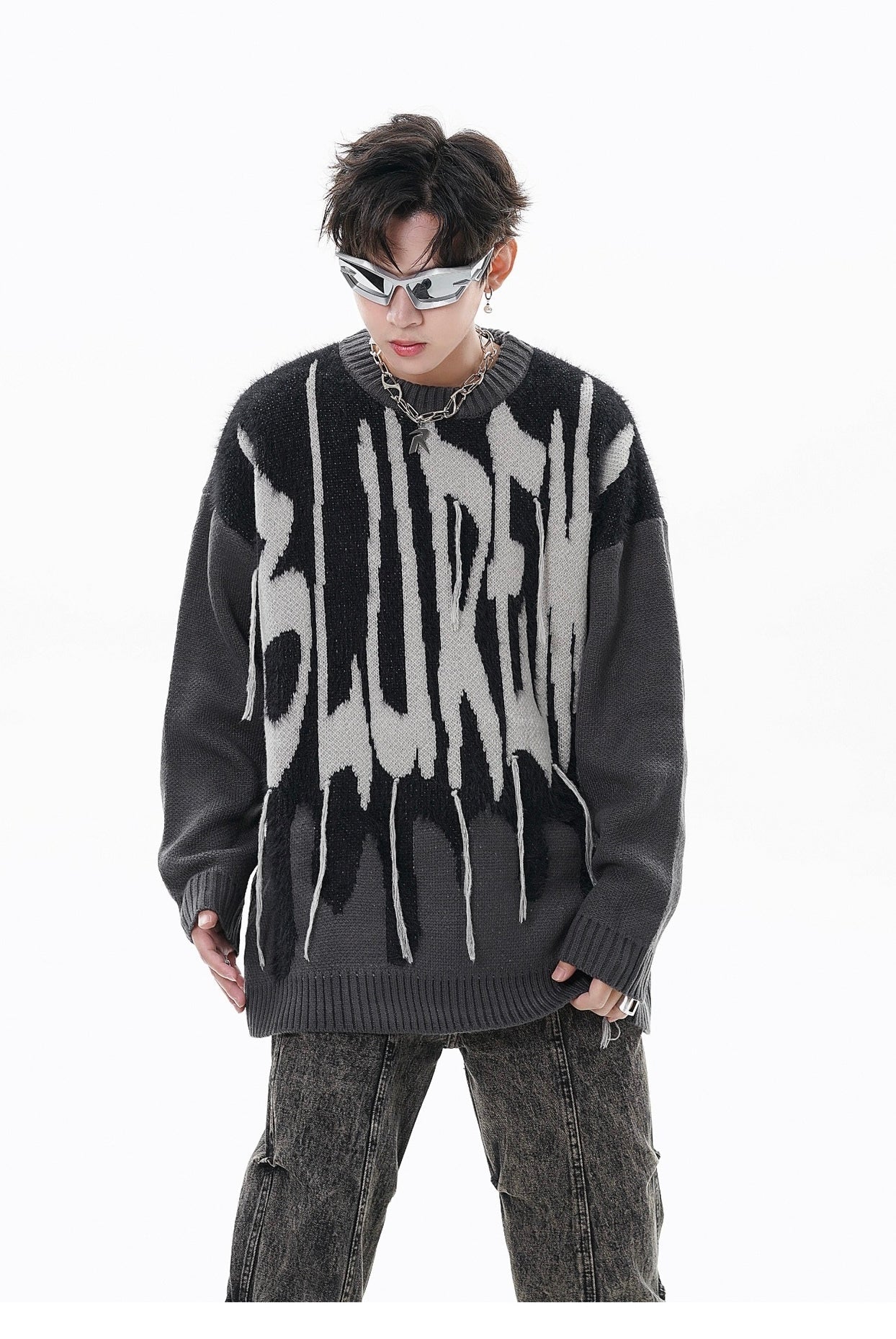 【残りわずか】Drip Graffiti Oversized Knit Sweater mry001625