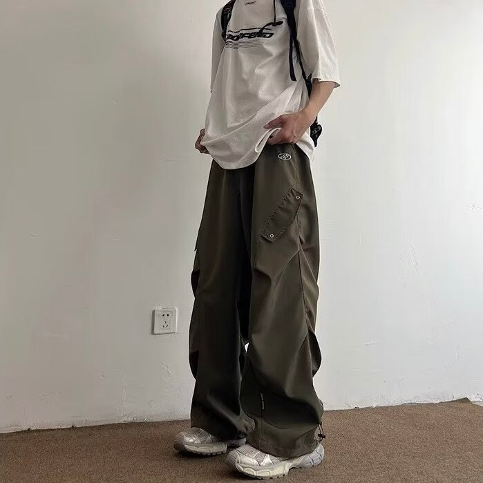 2カラー展開 アメリカン 韓国ストリート 韓国カジュアル レトロ ワイドシルエット カーゴパンツ mry001338