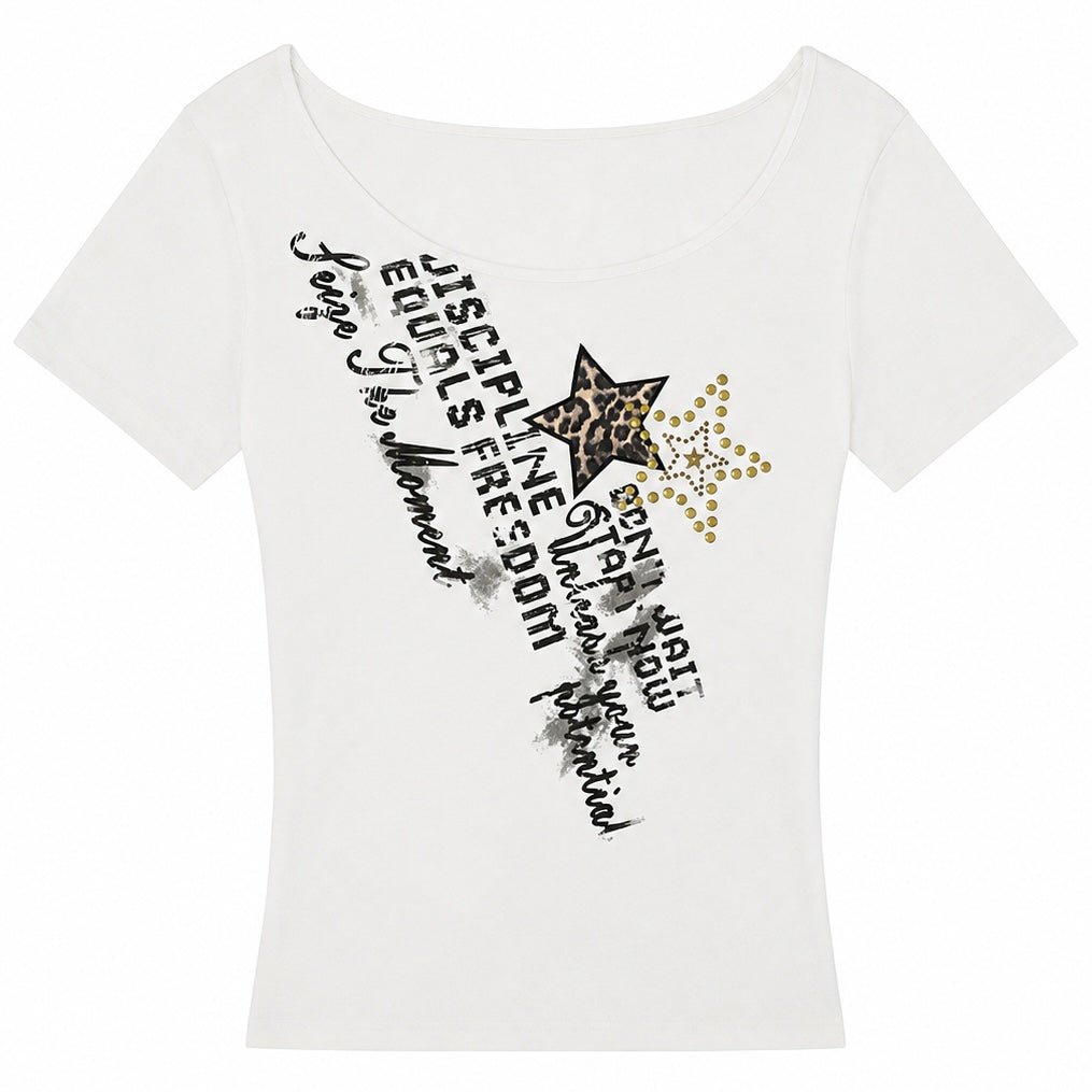 【トップス】レオパードスターグラフィックTシャツ mry002444