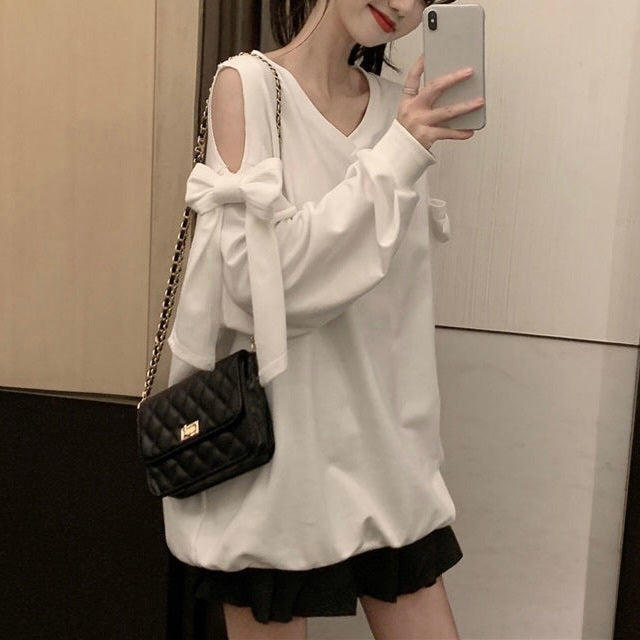 ルーズ ミッドレングス 肩リボン トップス mry000131