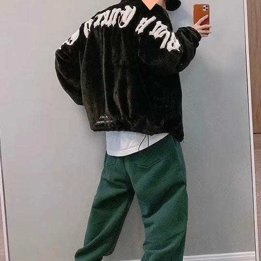 韓国ストリート 韓国カジュアル レトロ フリース素材 ボアジャケット mry001243