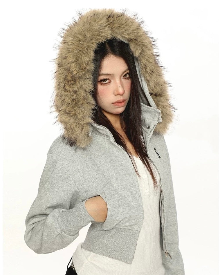 Fur Trim Cropped Jacket mry002069