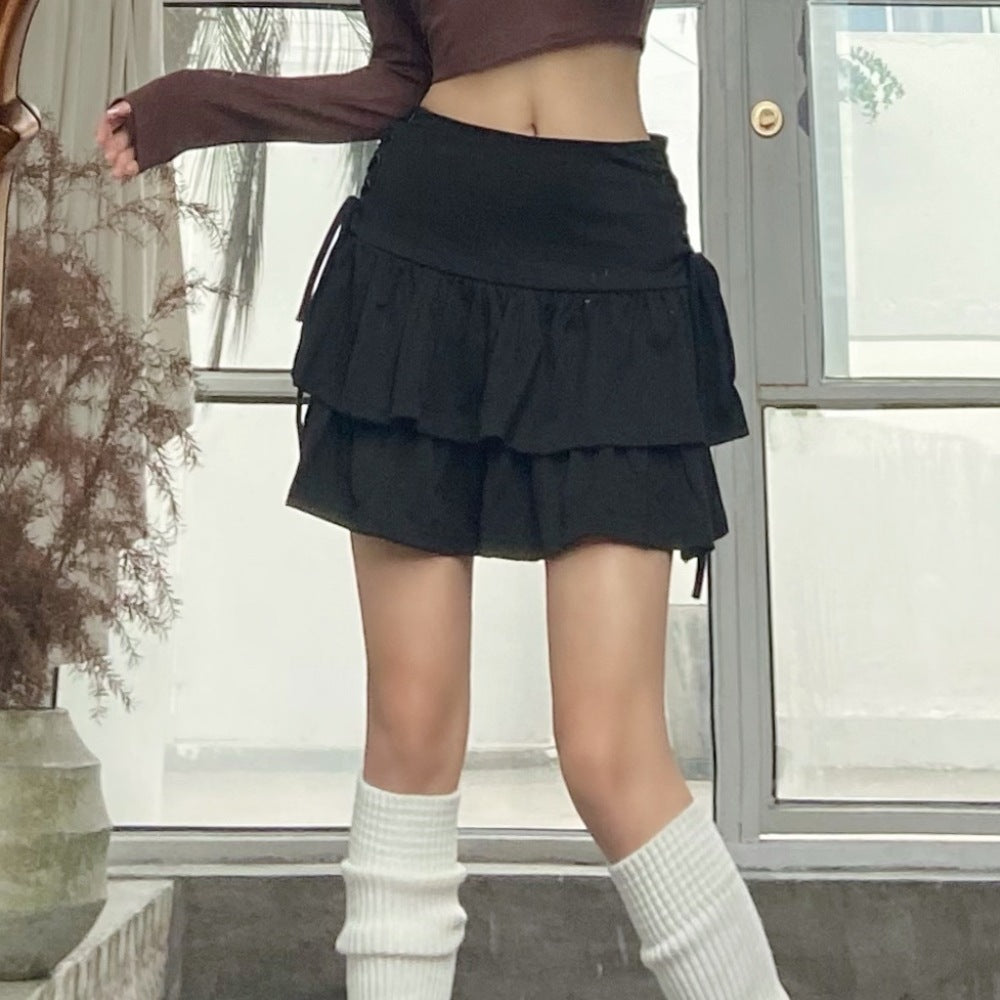 アメリカン 韓国カジュアル 韓国デザイン ティアード フレアスカート mry001169